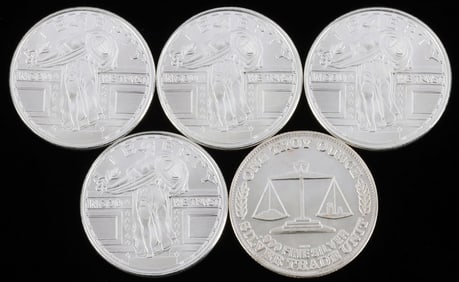 5 SILVER 999 FINE 1 OZT OUNCE MIXED REFINER ROUNDS