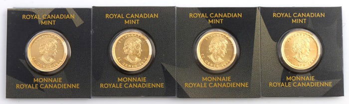 LOT OF FOUR 999 FINE GOLD CANADIAN MAPLEGRAM COINS