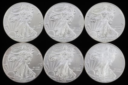 LOT 6 2015 1 OZT OUNCE SILVER AMERICAN EAGLE COINS