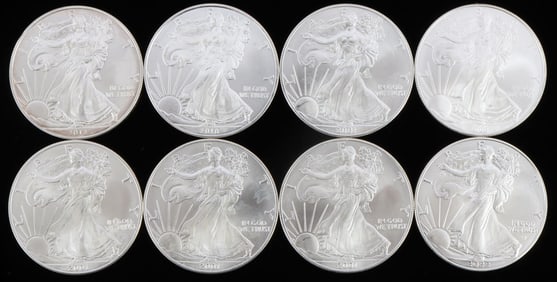 8 MIX DATE 1 OZT OUNCE SILVER AMERICAN EAGLE COINS