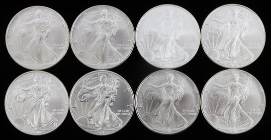 8 MIX DATE 1 OZT OUNCE SILVER AMERICAN EAGLE COINS