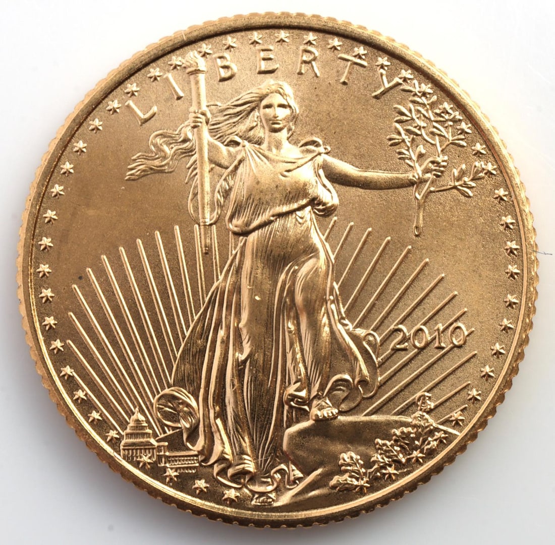 2010 GOLD 1/10 OZT OUNCE AMERICAN EAGLE BU COIN: Brilliant uncirculated. This lot has a reserve.