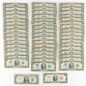 LOT 50 2 DOLLAR BILLS SILVER CERTIFICATE RED SEAL