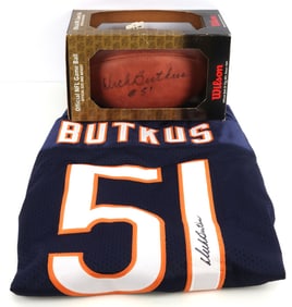 CHICAGO BEARS DICK BUTKUS SIGNED JERSEY & FOOTBALL
