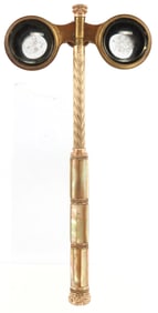 VINTAGE MOTHER OF PEARL BRASS OPERA GLASSES SIGNED