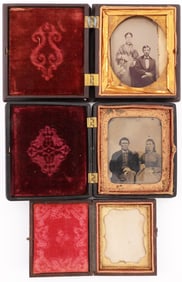 LOT OF 3 GUTTAH PERCHA TIN TYPE PHOTOS & CASES