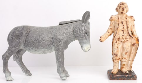 LOT OF 2 CAST IRON BANKS WASHINGTON & DONKEY