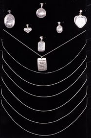 LOT OF 12 SILVER PENDANTS LOCKETS & CHAINS