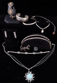 LOT OF 11 SILVER PENDANTS BRACELETS & CHAINS