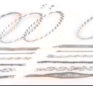 LOT OF 10 SILVER BRACELETS CHAINS & BANGLES