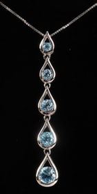 14K WHITE GOLD & TOPAZ PENDANT & NECKLACE RDR