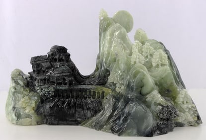 NATURAL DUSHAN SOAPSTONE MOUNTAIN HOME SCULPTURE