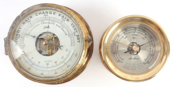 LOT OF 2 SHIP BAROMETER IN BRASS SETH THOMAS