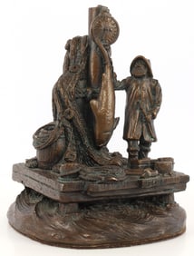 BRONZED PLASTER HARBOR LIGHT FISHERMAN STATUE