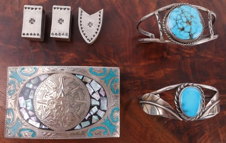 SOUTHWEST STERLING SILVER TURQUOISE ACCESSORY LOT