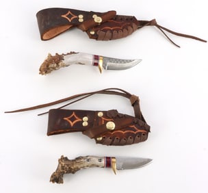 KEN RICHARDSON CUSTOM STAG GRIP KNIFE LOT OF 2