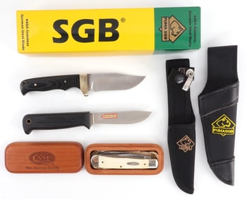 3 CASE AND PUMA POCKET & HUNTING KNIFE LOT