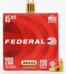 200 ROUNDS .45 AUTO 230GR FMJ FEDERAL PREMIUM AMMO