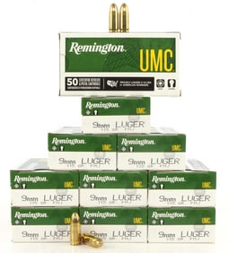 500 RDS REMINGTON UMB 9MM LUGER 115 GR FMJ AMMO