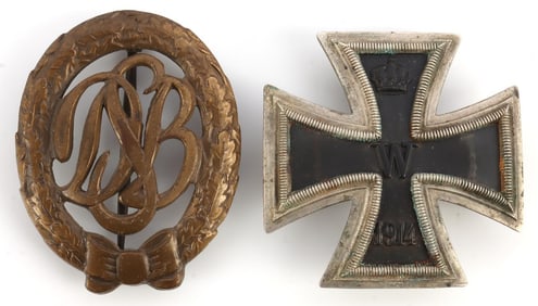 WWI IRON CROSS 1ST CLASS AND DSB SPORTS BADGE