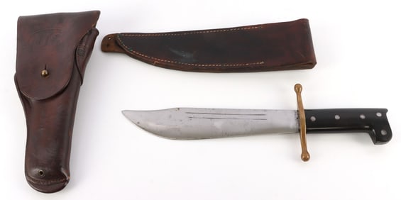 WWII V44 SURVIVAL BOWIE KNIFE & NAMED 1911 HOLSTER