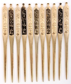 LOT OF 11 GILDED KOGAI SKEWERS FOR SAMURAI KATANA