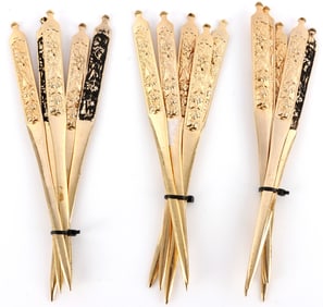 LOT OF 15 GILDED KOGAI SKEWERS FOR SAMURAI KATANA