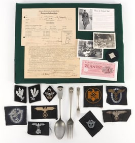 LOT 14 WWII THIRD REICH FRAMED DOCUMENTS PATCHES
