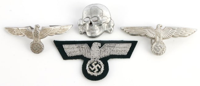 LOT 4 WWII GERMAN SS CAP VISOR INSIGNIA TOTENKOPF