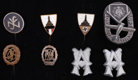 LOT OF 8 WWII GERMAN STICKPINS & TINNIES DRA RLB