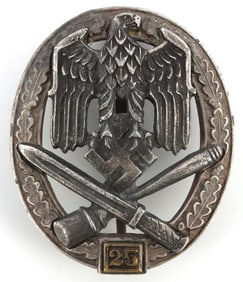 WWII GERMAN THIRD REICH GENERAL ASSAULT 25 BADGE