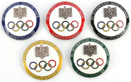5 WWII GERMAN THIRD REICH 1936 OLYMPICS BADGE LOT