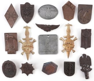 LOT OF 16 WWII GERMAN THIRD REICH BADGES SS SA ETC