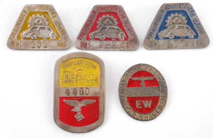 LOT OF 5 WWII GERMAN THIRD REICH EMPLOYEE BADGES