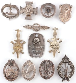 LOT OF 12 WWI & WWII GERMAN REICH BADGES & MEDALS