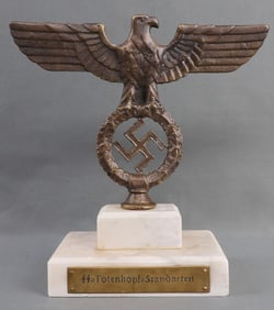 WWII GERMAN NSDAP BRONZE DESK EAGLE AND PLAQUE
