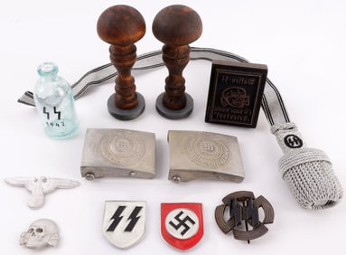 LOT OF 10 WWII THIRD REICH STAMPS DECALS BUCKLES