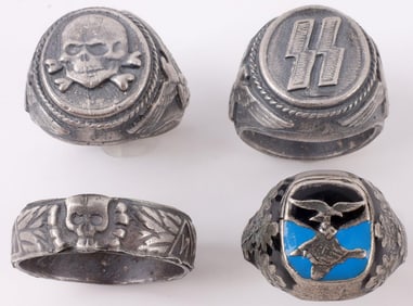 WWII GERMAN THIRD REICH SILVER RINGS LOT OF 4