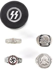 LOT OF 4 WWII GERMAN THIRD REICH SILVER RINGS SS