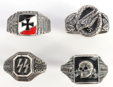 LOT OF 4 WWII GERMAN THIRD REICH SILVER RINGS