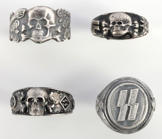 LOT OF 4 WWII GERMAN THIRD REICH SILVER RINGS
