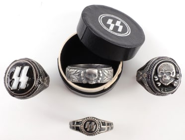 LOT OF 4 WWII GERMAN THIRD REICH SILVER RINGS SS