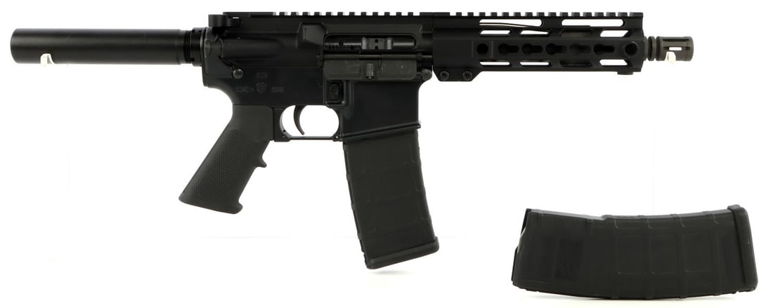 MATRIX AEROSPACE CORP SEMI AUTO 5.56 PISTOL: Hardcoat Type III Class II anodized matte black finish. 8-inch barrel, 23.25 inches overall. Used and in good overall condition. Two (2) 30-round polymer magazines. Requires FFL for transfer. No inter