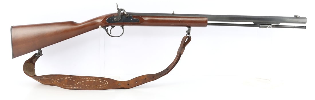 TRADITIONS FOX RIVER FIFTY .50 CAL MUZZLE LOADER: Traditions Fox River Fifty muzzle-loading percussion rifle. Blued finish, 24-inch barrel, wood stock, metal ramrod. Antique. Good condition. Functions without issue. Bore is clear but shows oxidation.