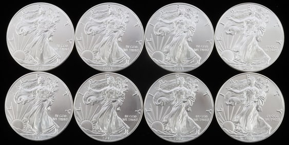 8 2013 SILVER 1 OZT OUNCE AMERICAN EAGLE BU COINS