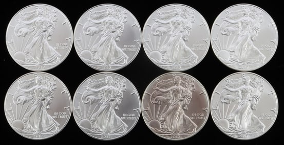 8 2017 SILVER 1 OZT OUNCE AMERICAN EAGLE BU COINS