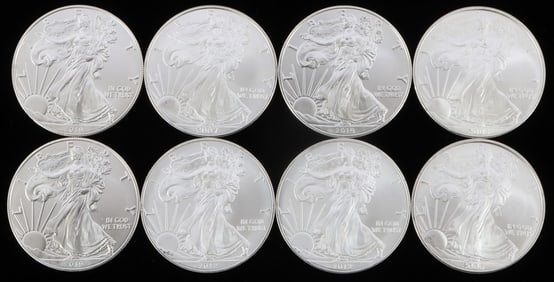 8 MIXED DATE SILVER 1 OZT AMERICAN EAGLE COINS