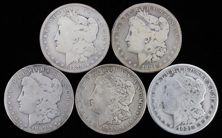 LOT OF 5 MORGAN SILVER DOLLAR COIN GROUPING