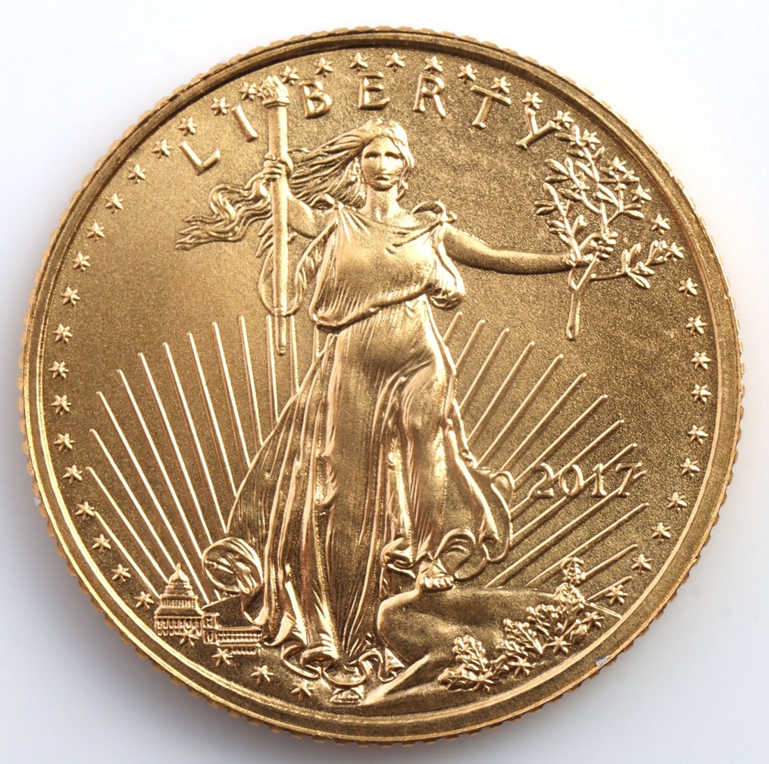 2017 GOLD 1/10 OZT OUNCE AMERICAN EAGLE BU COIN: Brilliant uncirculated.