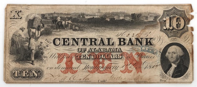 OBSOLETE BANKNOTE ALABAMA $10 MONTGOMERY 1839